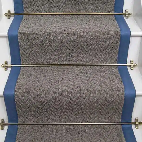 Country Herringbone Elephant Stair Runner with a blue border.