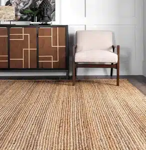 Natural honey-toned sisal carpet for boho-chic living rooms and sustainable home decor in Dubai.