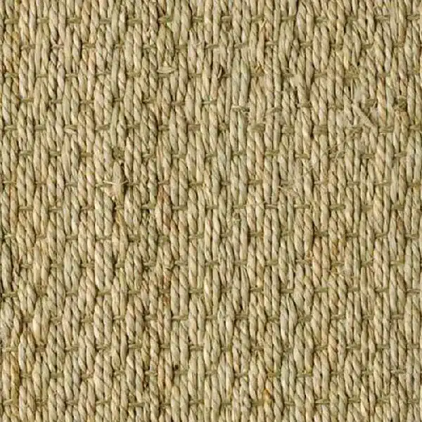 Pale green and tan sisal carpet fabric.