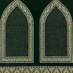 Traditional Masjid Musalla carpet with emerald green base and golden borders.
