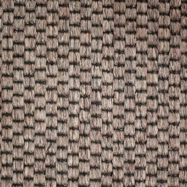 brown woven propylene carpet with a repeating basketweave pattern
