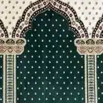 green Firdaus Masjid carpet in Dubai with intricate cream arch patterns and floral accents for mosque prayer halls.