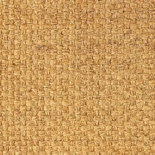 natural sisal carpet with square woven pattern in tan tones.
