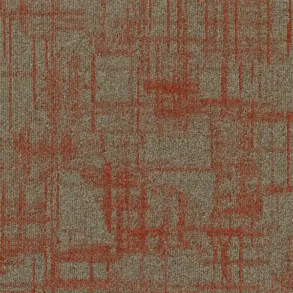 nylon carpet texture with abstract red streaks on a taupe background