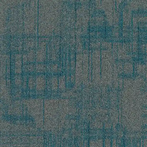 nylon carpet with an abstract, bright teal streaked pattern